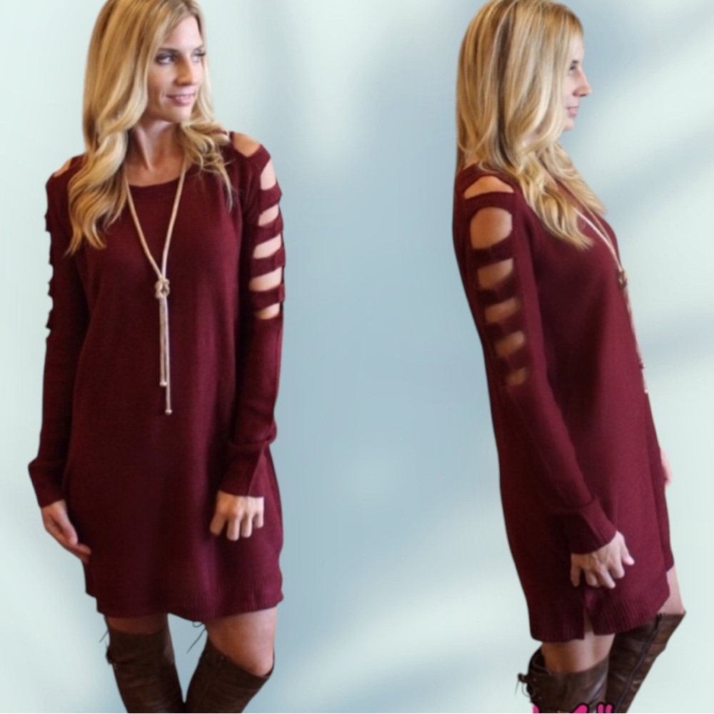 LAST 1🔴  Cut-Out Sweater Dress, Burgundy, NEW✔️